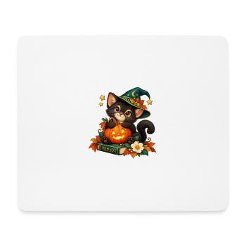 Halloween-Katze mit verzaubertem Kürbis - Mousepad (Querformat) - Weiß - Vorne