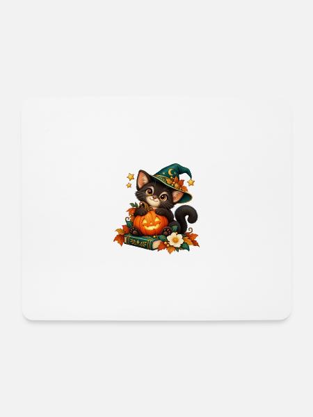 Halloween-Katze mit verzaubertem Kürbis - Mousepad (Querformat) - Weiß