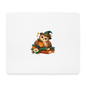 Halloween-Eule zwischen Büchern und Kürbis - Mousepad (Querformat) - Weiß - Vorne