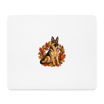 Schäferhund im Herbst - Hund mit Eichenlaub - Mousepad (Querformat) - Weiß - Vorne