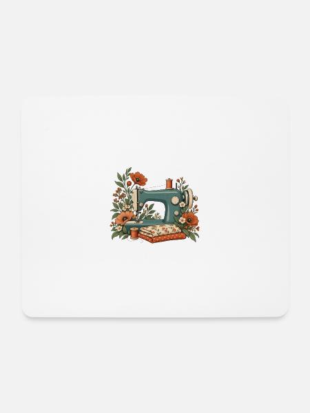 Vintage Nähmaschine mit Blumen – Nähen Geschenk - Mousepad (Querformat) - Weiß