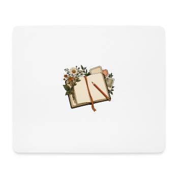 Journaling - Notizbuch mit Blumen und Bleistift - Mousepad (Querformat) - Weiß - Vorne