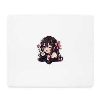 Kawaii Pink Bow Anime-Lächeln - Mousepad (Querformat) - Weiß - Vorne
