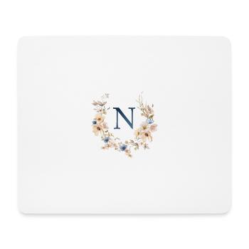 N monogramme, Floral, Boho - Tapis de souris (format paysage) - blanc - Devant