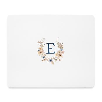 E Monogramm , Floral, Boho - Mousepad (Querformat) - Weiß - Vorne