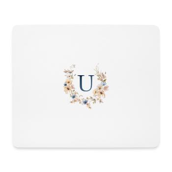 U Monogram, Floral, Boho - Mouse Pad (horizontal) - white - Front
