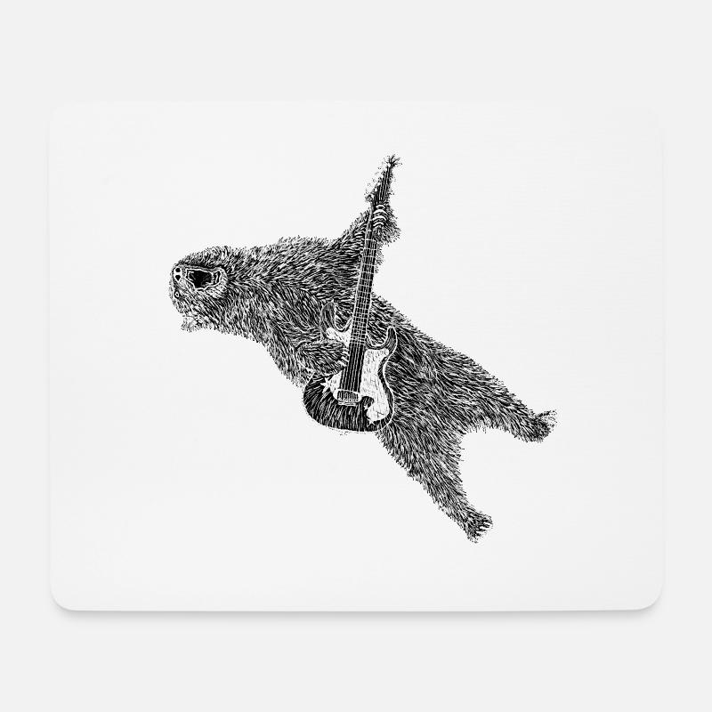 Bear Grizzly joue de la guitare électrique et crie dessus - Tapis de souris (format paysage) - blanc