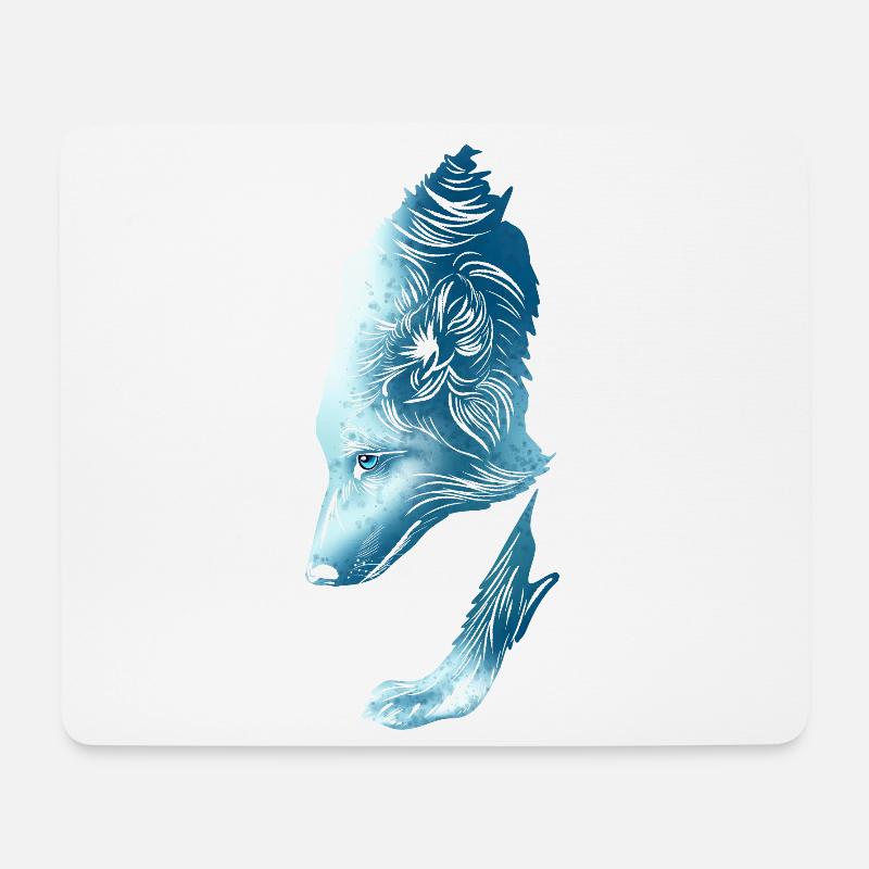 Loup - Tapis de souris (format paysage) - blanc