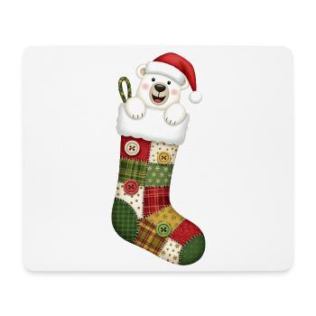 Cute cartoon polar bear in Christmas sock - Mouse Pad (horizontal) - white - Front