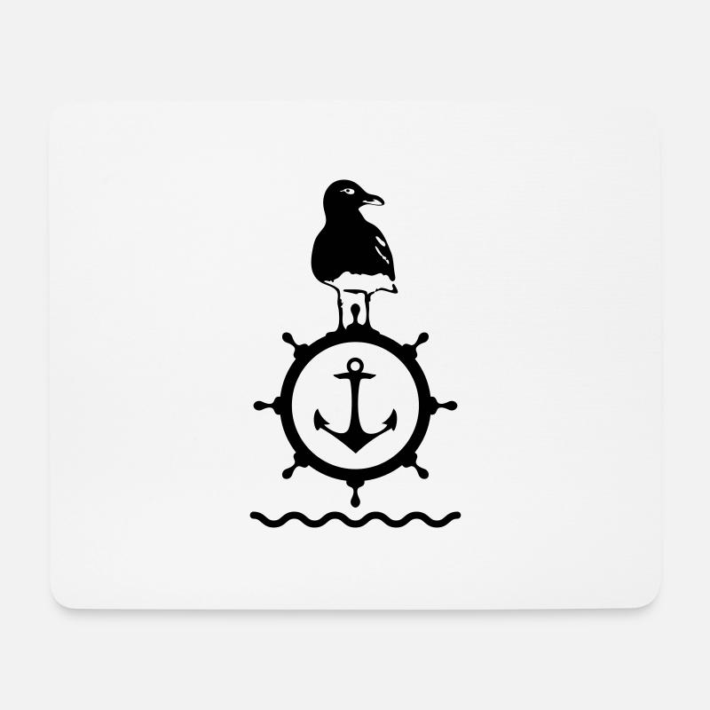 Möwe Steuerrad Anker Wellen Küste Meer Hafen - Mousepad (Querformat) - Weiß