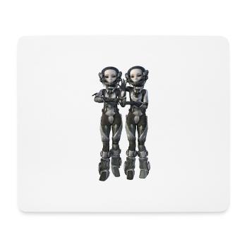Zwei Außerirdische im futuristischen Raumanzug - Mousepad (Querformat) - Weiß - Vorne
