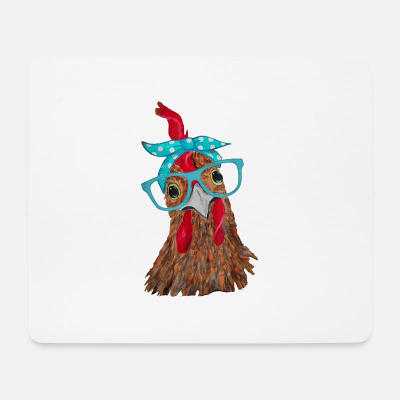 Huhn mit Bandana Stirnband und Brille niedlich - Mousepad (Querformat) - Weiß