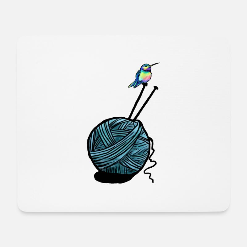 Bunter Kolibri auf Garnknäuel mit Stricknadeln - Mousepad (Querformat) - Weiß