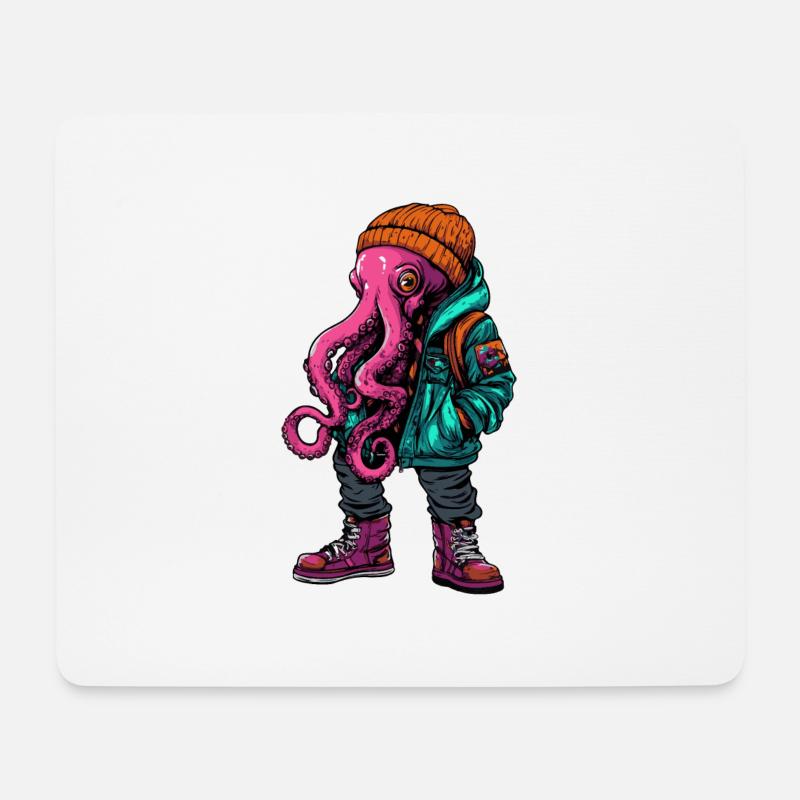Oktopus Fashion Winter - Mousepad (Querformat) - Weiß