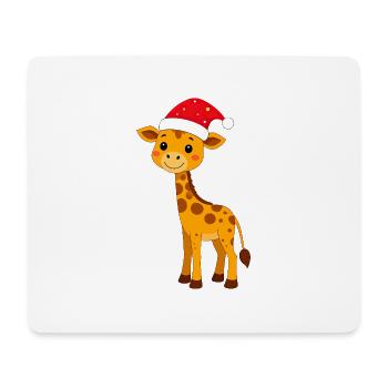 Girafe avec chapeau de Père Noël adapté pour Noël - Tapis de souris (format paysage) - blanc - Devant