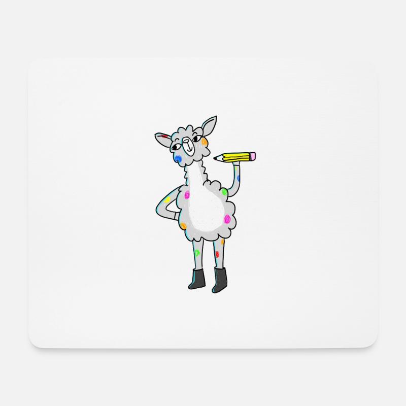 Lama mit bunten Punkten und Bleistift - Mousepad (Querformat) - Weiß