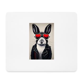 Rabbit with sunglasses and leather jacket - Mouse Pad (horizontal) - white - Front