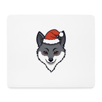 Loup de Noël Tête de dessin animé avec chapeau - Tapis de souris (format paysage) - blanc - Devant