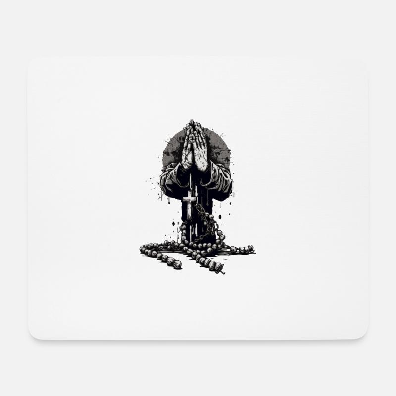 Betende Hände mit Rosenkranz - Mousepad (Querformat) - Weiß