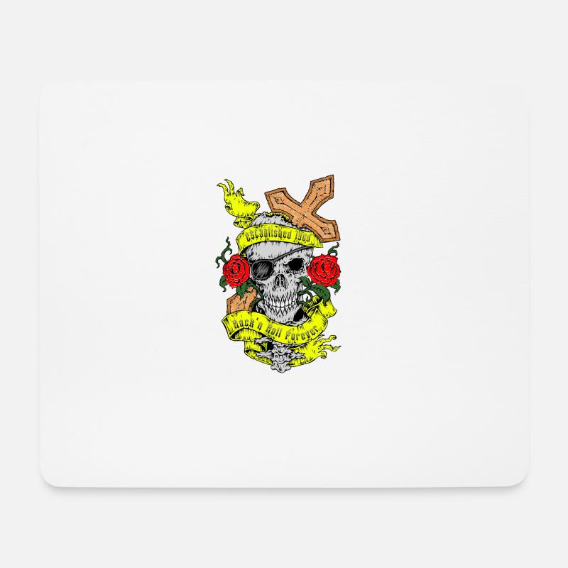 Totenkopf Rosen Kreuz Rock n Roll Rockabilly Kunst - Mousepad (Querformat) - Weiß