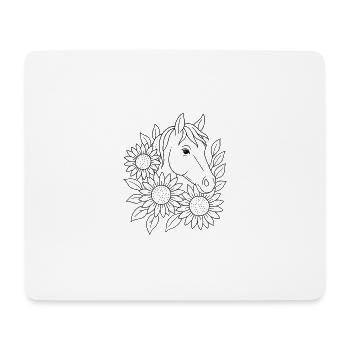 Pferdekopf mit Sonnenblumen zum ausmalen - Mousepad (Querformat) - Weiß - Vorne