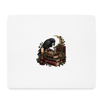 Rabe beim Schachspiel - Mousepad (Querformat) - Weiß - Vorne