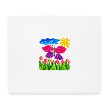 Farbenfroher Schmetterlingsgarten – Sonnenschein & Tulpen - Mousepad (Querformat) - Weiß - Vorne
