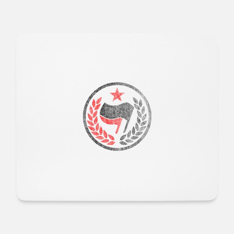 MEDALLIE KREIS ANTIFA FLAGGEN ROT STERN - Mousepad (Querformat) - Weiß