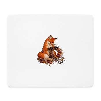 Rotfuchs bindet einen Trockenblumenkranz - Mousepad (Querformat) - Weiß - Vorne