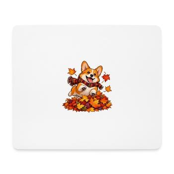 Herbstlicher Corgi-Laubhaufen - Mousepad (Querformat) - Weiß - Vorne