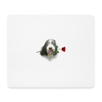Bearded Collie-Rose - Mousepad (Querformat) - Weiß - Vorne