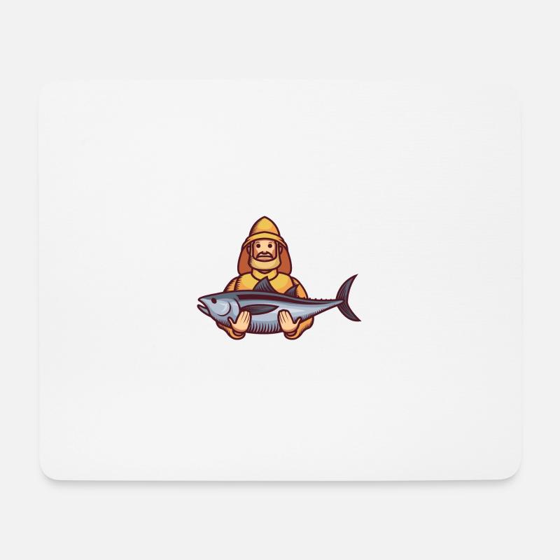 Fischer mit großen Fischen - Mousepad (Querformat) - Weiß
