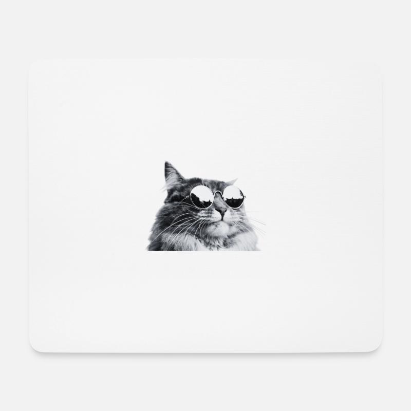 Graue Katze mit Sonnenbrille Porträt - Mousepad (Querformat) - Weiß