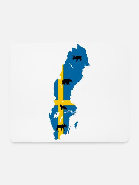 Schweden Umriss Karte Elch Wolf Bär Rentier Flagge - Mousepad (Querformat) - Weiß