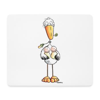 Storch mit Zwillingen - Zwillinge - Baby -Geschenk - Mousepad (Querformat) - Weiß - Vorne