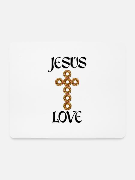 Jesus Love, Kreuz aus Blume des Lebens, Christ - Mousepad (Querformat) - Weiß