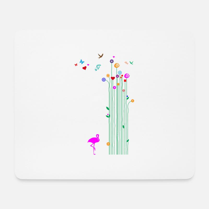 Frühling Flamingo Blume Schmetterling Valentinstag - Mousepad (Querformat) - Weiß