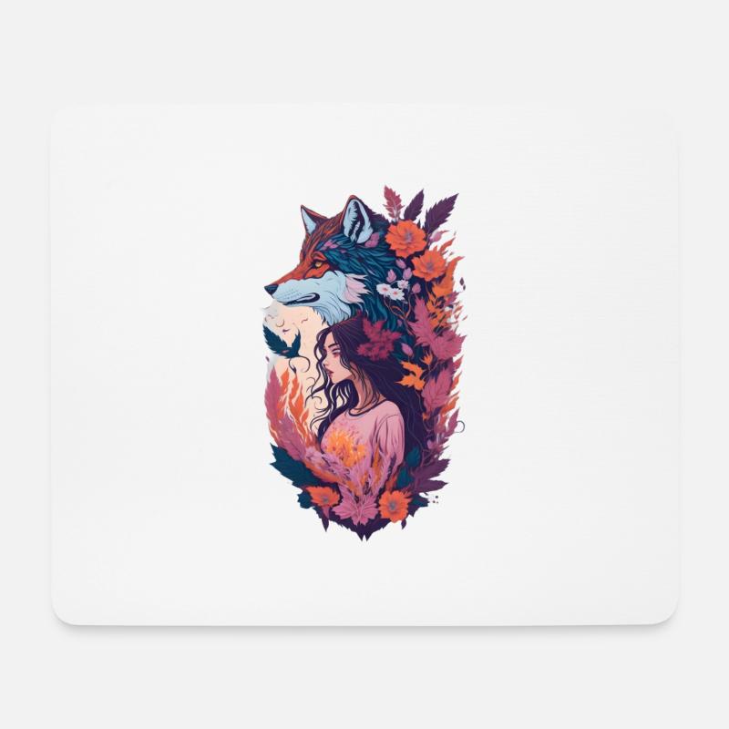 shewolfdaughter Wolf Wölfe Frau Blumen - Mousepad (Querformat) - Weiß