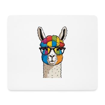 Alpaca Llama Colorful Cool with Glasses - Mouse Pad (horizontal) - white - Front