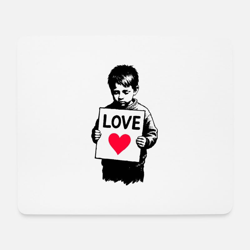 Junge mit LOVE Schild - Mousepad (Querformat) - Weiß