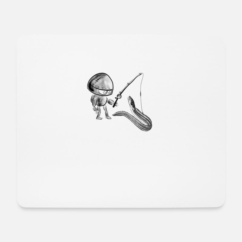 Roboter angelt einen Aal - Mousepad (Querformat) - Weiß