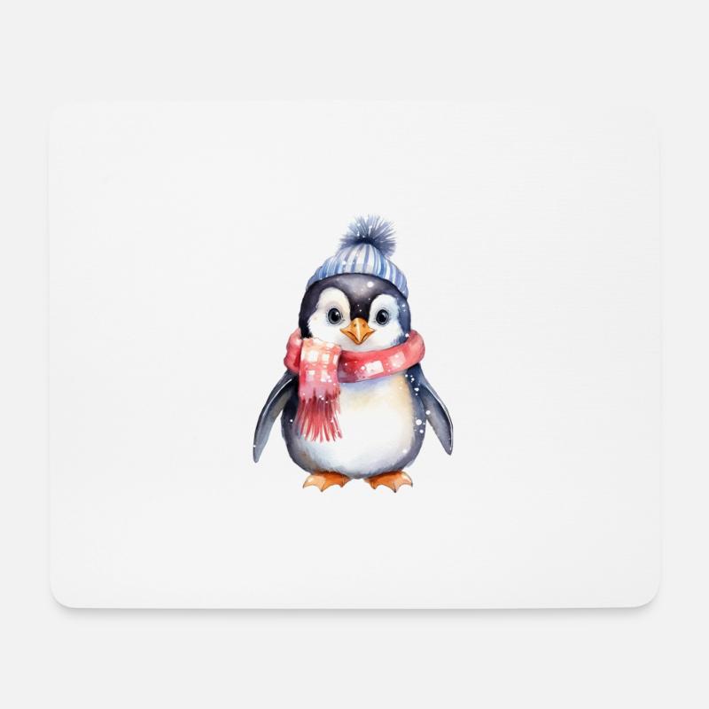 Pinguin im Winter - Mousepad (Querformat) - Weiß