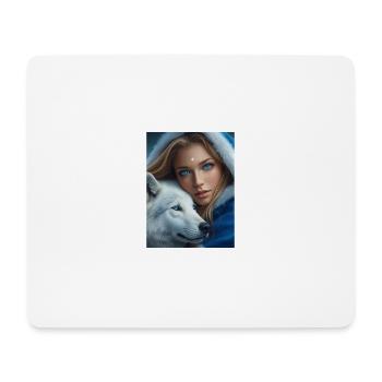 Winter Wolf Woman Portrait - Mouse Pad (horizontal) - white - Front