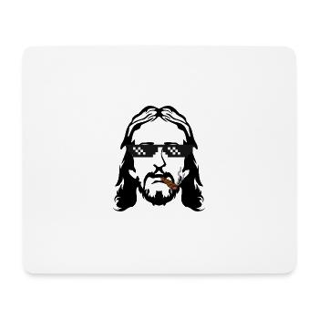 Jesus mit Brille und Zigarette - Mousepad (Querformat) - Weiß - Vorne