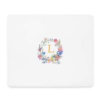 L Monogram Floral, Floral Wreath, Personalizable - Mouse Pad (horizontal) - white - Front