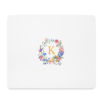 K Monogram Floral, Floral Wreath, Personalizable - Mouse Pad (horizontal) - white - Front