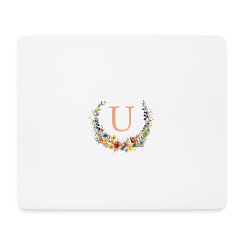U Monogram Floral, Couronne florale, Personnalisable - Tapis de souris (format paysage) - blanc - Devant