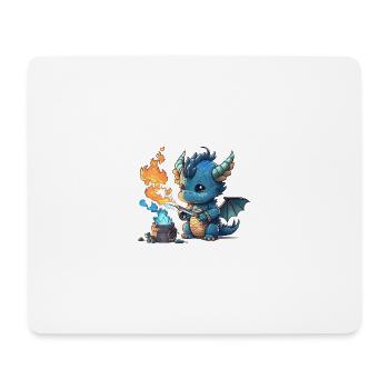 Blauber Baby Drache spielt mit Feuer und Eis! - Mousepad (Querformat) - Weiß - Vorne