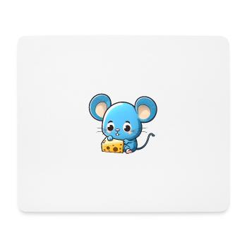 Kleine blaue comic Maus spielt mit Käse - Mousepad (Querformat) - Weiß - Vorne