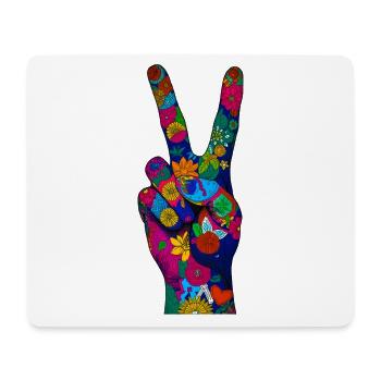 Blumen-Friedenszeichen Hand in lebendiger Farbe - Mousepad (Querformat) - Weiß - Vorne